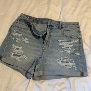 American Eagle Outfitters Women's Blue Denim Shorts with cute floral stitching